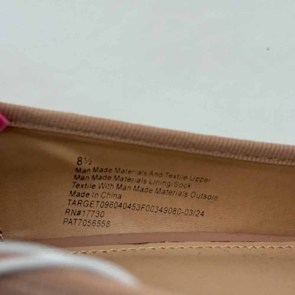 A New Day Beige Patent Leather Look Ballet Flats Size 8.5 Bow Accent Block Heel - Picture 2 of 10